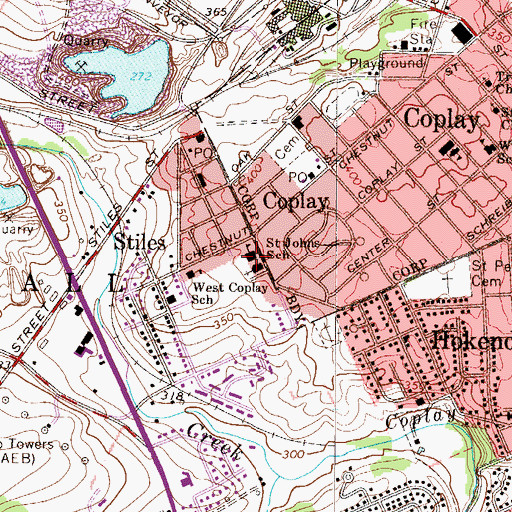 Topographic Map of Saint Johns School, PA