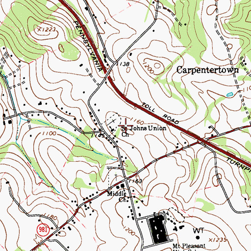 Topographic Map of Saint Johns Union Church, PA