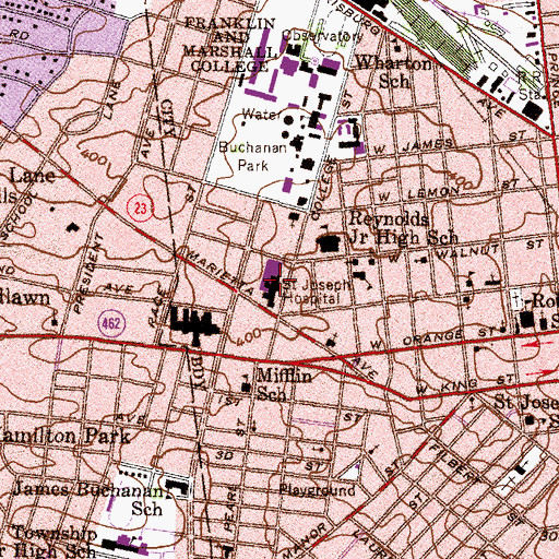 Topographic Map of Lancaster Regional Medical Center, PA