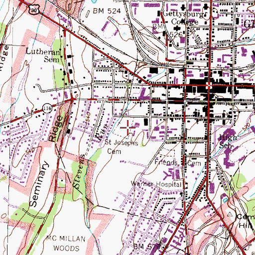 Topographic Map of Saint Francis Xavier Cemetery, PA