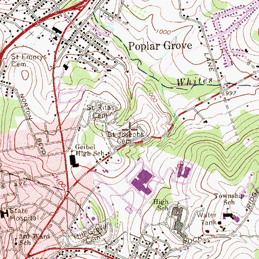 Topographic Map of Saint Josephs Cemetery, PA