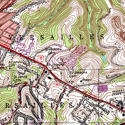 Topographic Map of Saint Joseph Catholic Cemetery and Mausoleum, PA