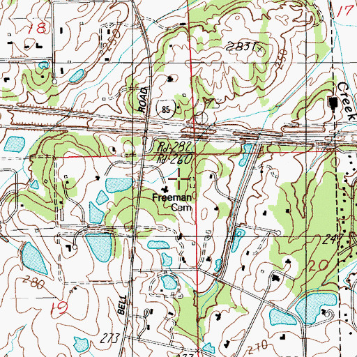 Topographic Map of Freeman Cemetery, AL