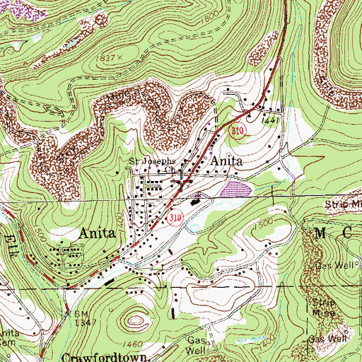 Topographic Map of Saint Josephs Church, PA