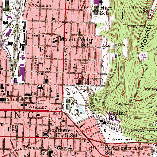 Topographic Map of Saint Joseph Medical Center, PA