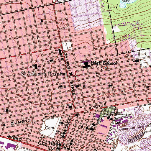 Topographic Map of Saint Josephs Hospital, PA