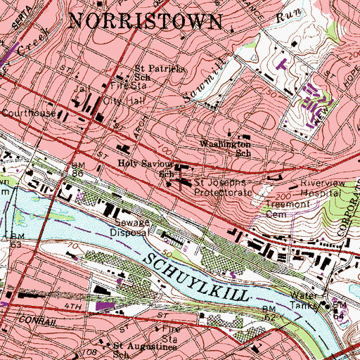 Topographic Map of Saint Josephs Protectorate, PA