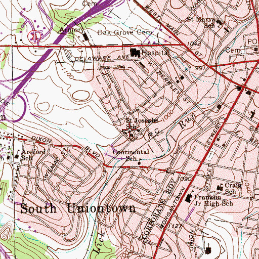 Topographic Map of Saint Josephs School, PA