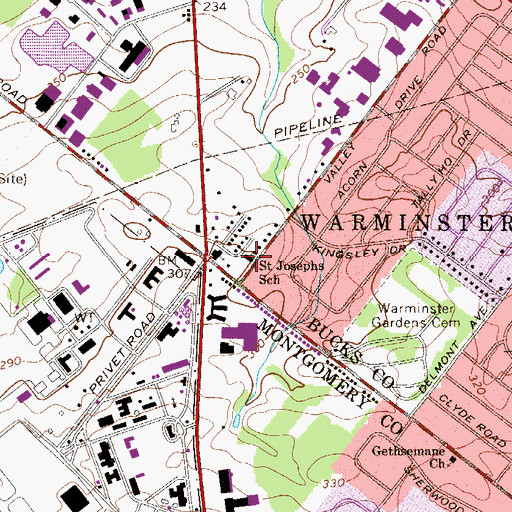 Topographic Map of Saint Josephs School, PA