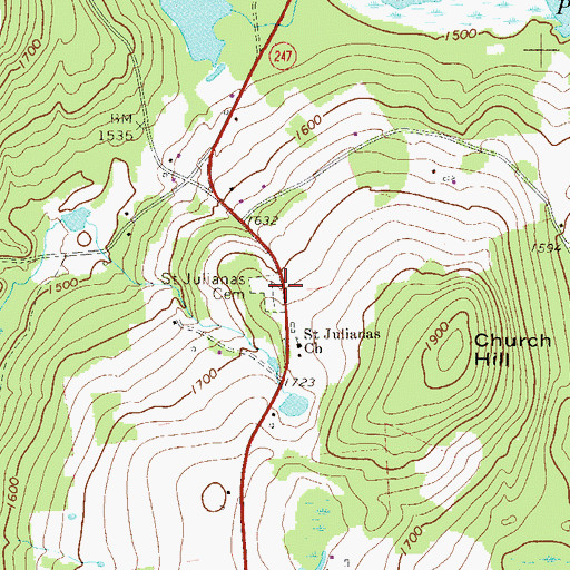 Topographic Map of Saint Julianas Cemetery, PA