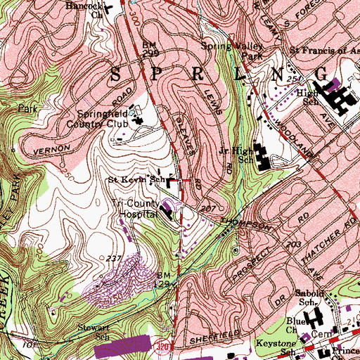 Topographic Map of Saint Kevin School, PA