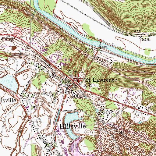 Topographic Map of Saint Lawrence Church, PA