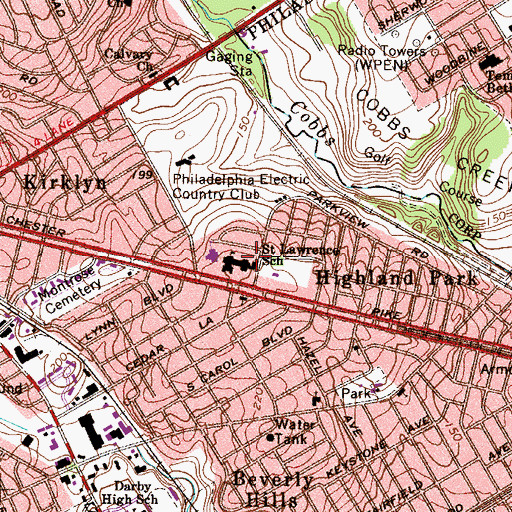 Topographic Map of Saint Lawrence School, PA