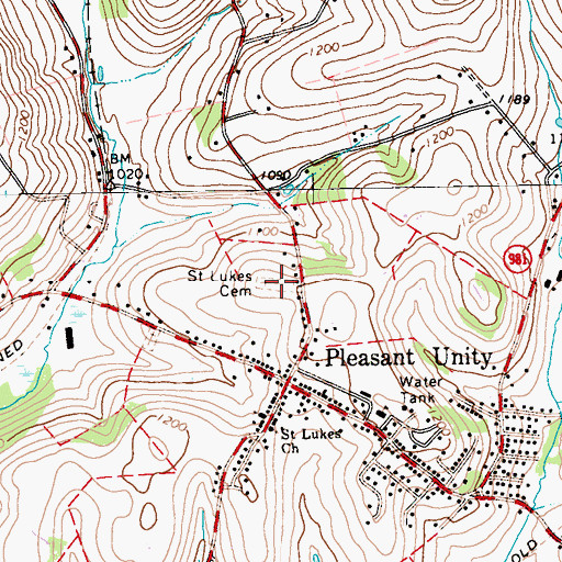 Topographic Map of Saint Lukes Cemetery, PA