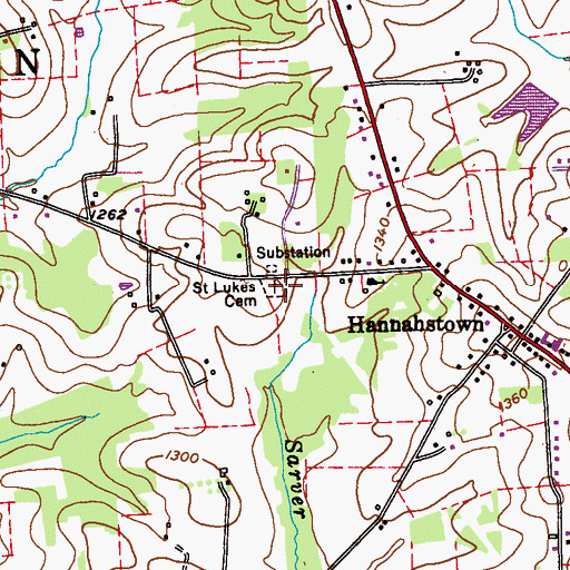 Topographic Map of Saint Luke Lutheran Cemetery, PA