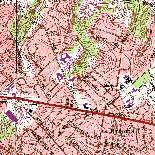 Topographic Map of Saint Lukes Church, PA