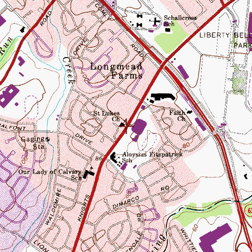 Topographic Map of Saint Lukes Church, PA