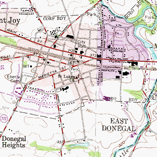 Topographic Map of Saint Lukes Church, PA