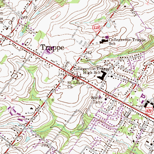 Topographic Map of Saint Lukes Church, PA