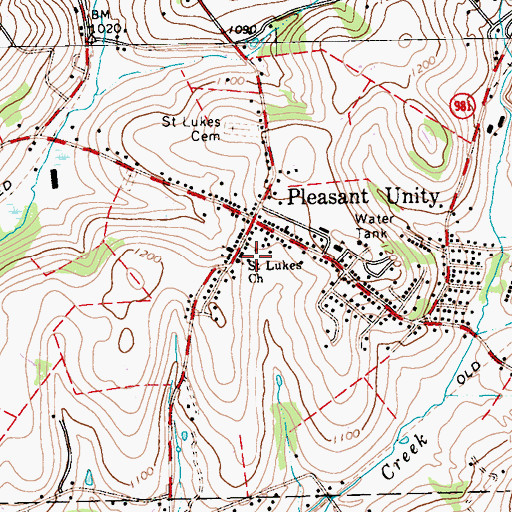 Topographic Map of Saint Lukes Church, PA