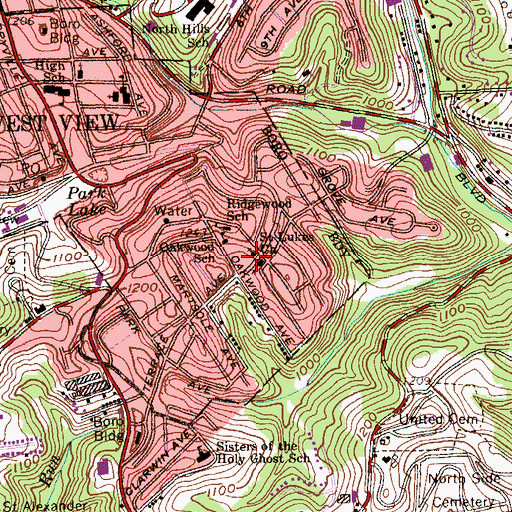 Topographic Map of Saint Lukes Church, PA