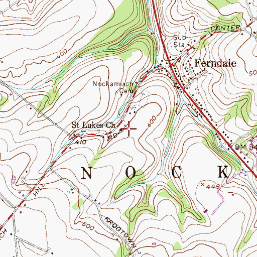 Topographic Map of Saint Lukes Church, PA