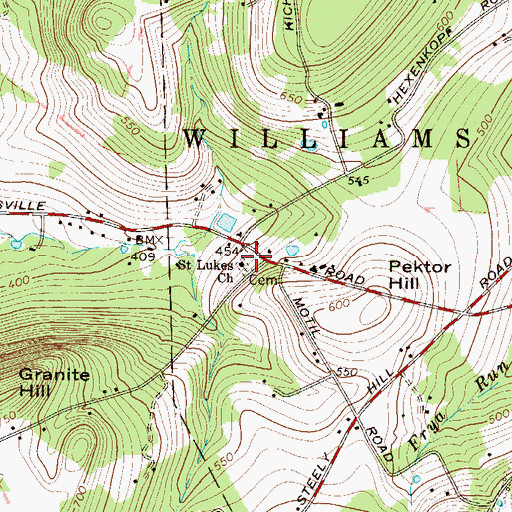 Topographic Map of Saint Lukes Church, PA