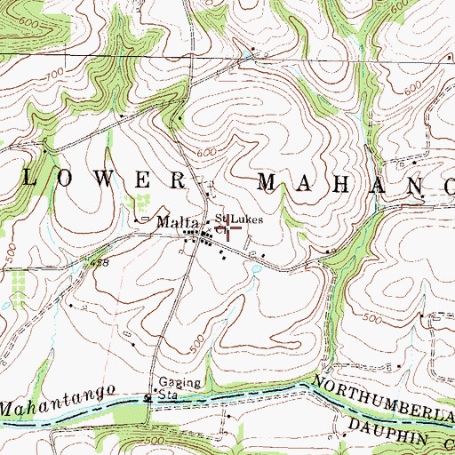 Topographic Map of Saint Lukes Church, PA