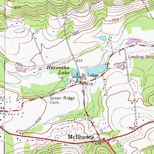 Topographic Map of Saint Lukes Church, PA