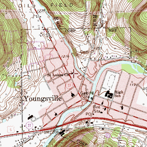Topographic Map of Saint Lukes Church, PA