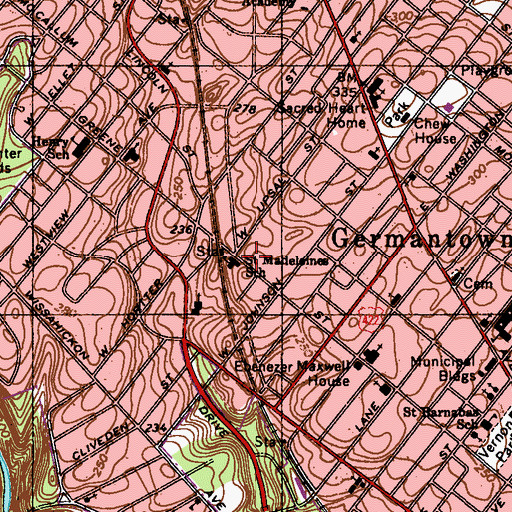 Topographic Map of Saint Madeleines School, PA