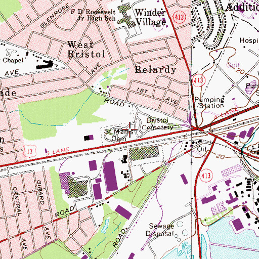 Topographic Map of Saint Marks Cemetery, PA
