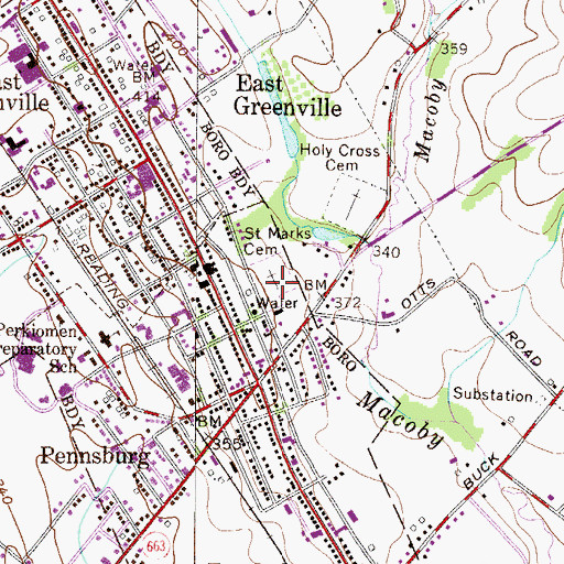 Topographic Map of Saint Marks Cemetery, PA