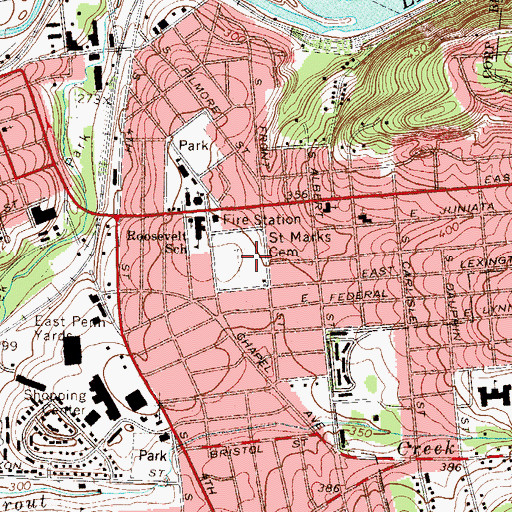 Topographic Map of Saint Marks Cemetery, PA