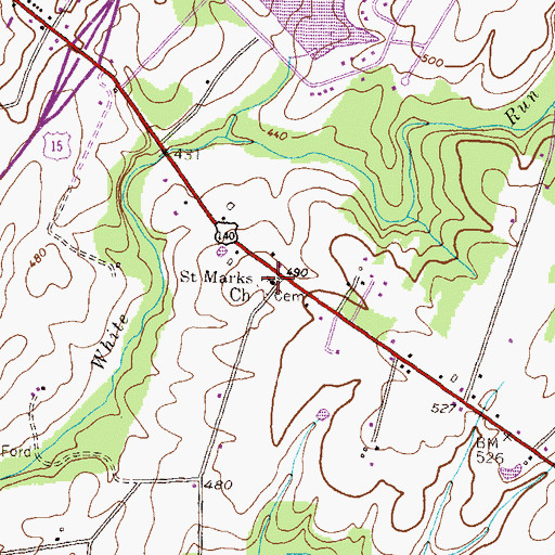 Topographic Map of Saint Marks Church, PA