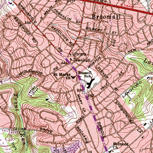 Topographic Map of Saint Marks Church, PA