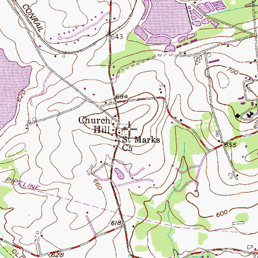Topographic Map of Saint Marks Church, PA