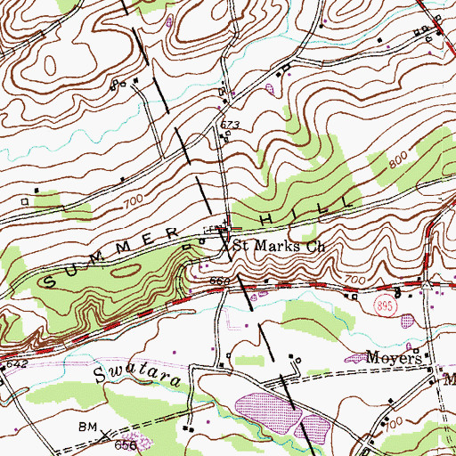 Topographic Map of Saint Marks Church, PA