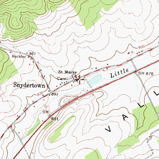 Topographic Map of Saint Marks Church, PA
