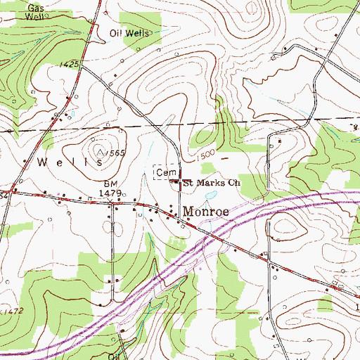 Topographic Map of Saint Marks Church, PA