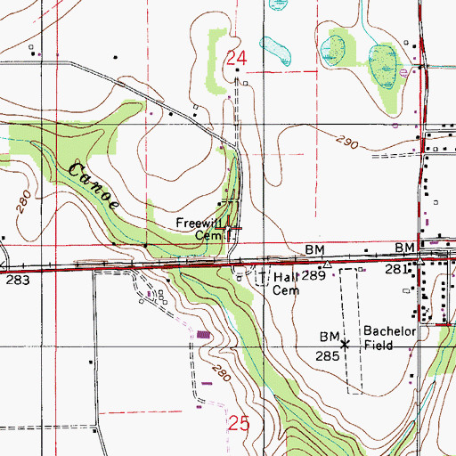 Topographic Map of Freewill Cemetery, AL