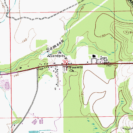 Topographic Map of Freewill Church, AL