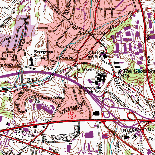 Topographic Map of Saint Martins Church, PA