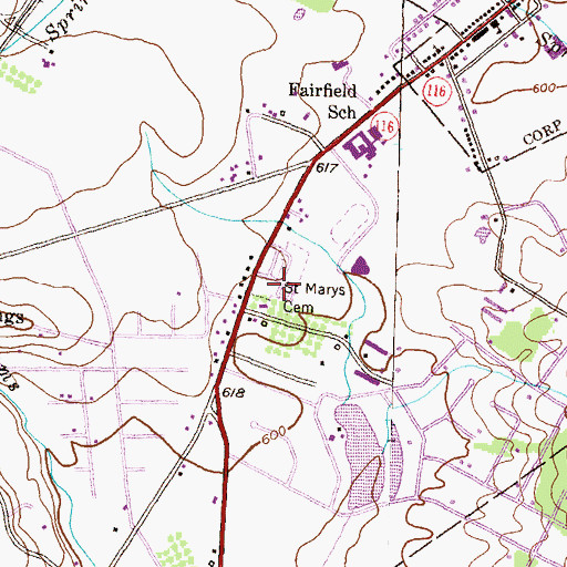 Topographic Map of Saint Mary's Cemetery, PA