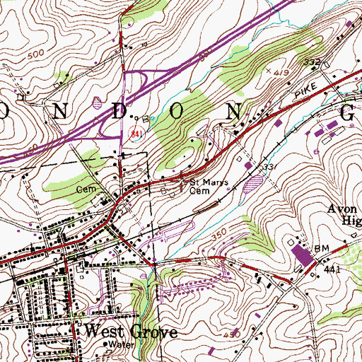 Topographic Map of Saint Marys Cemetery, PA