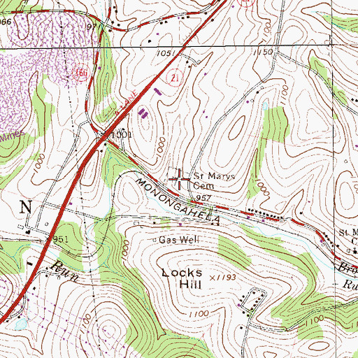 Topographic Map of Saint Marys Cemetery, PA