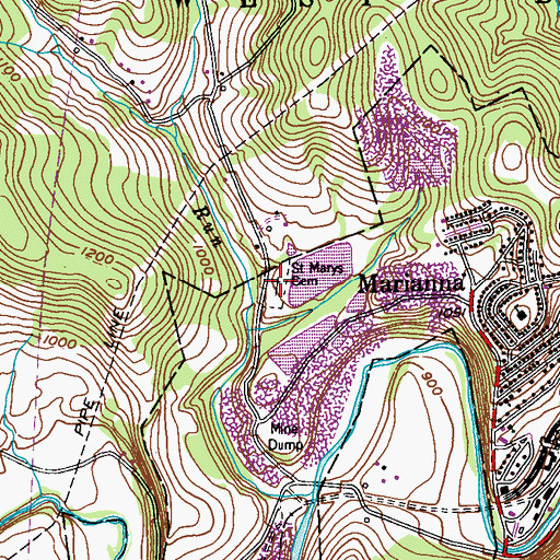 Topographic Map of Saint Marys Cemetery, PA
