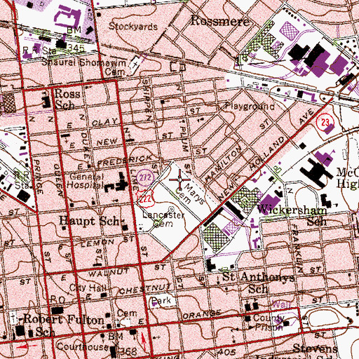 Topographic Map of Saint Marys Cemetery, PA