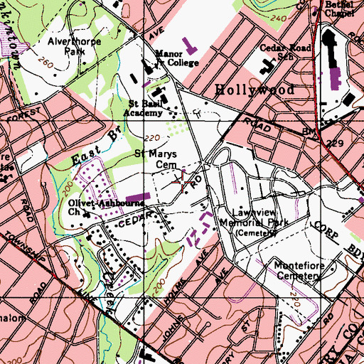 Topographic Map of Saint Marys Cemetery, PA