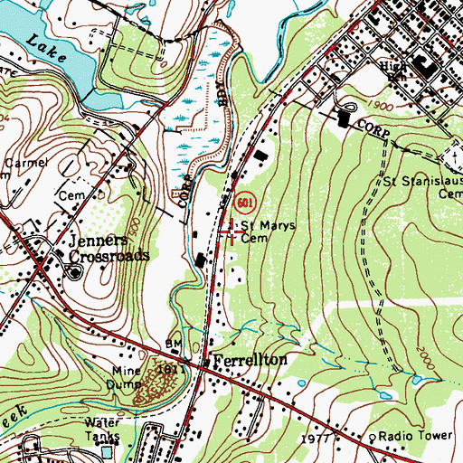 Topographic Map of Saint Marys Cemetery, PA